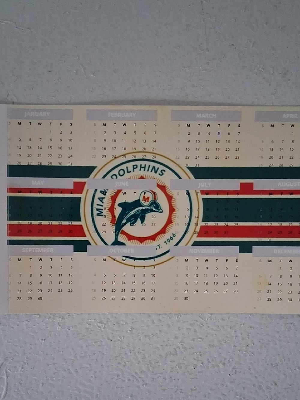 Calendar Poster - Teal, Orange, White Football Team Miami Dolphins  Small